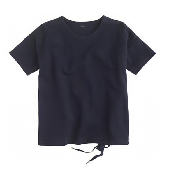 J. Crew Navy Drawstring Short Sleeve Sweatshirt - Picture 1 of 5